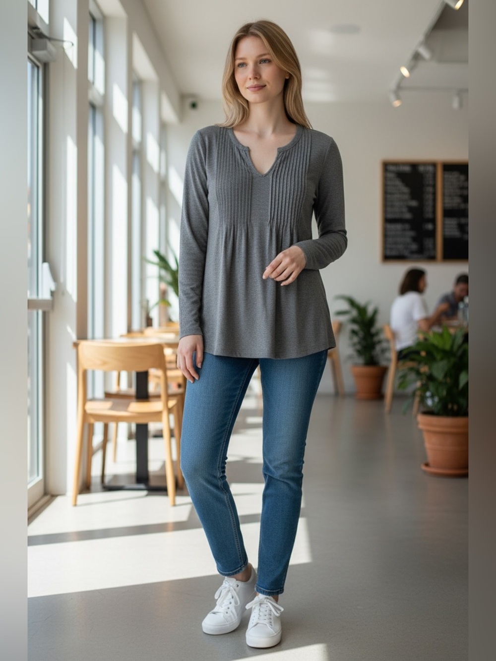 JONES NEW YORK SPORT EUC WOMENS LONG SLEEVE TOP GRAY SZ L
